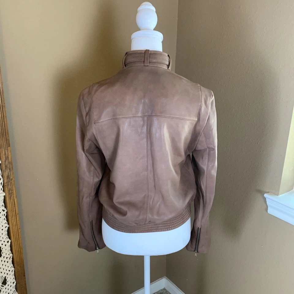 Chaqueta de Cuero Joie Tamila Mujer Mediana Marrón Claro 100% Piel de Cordero Moto Foto 4 de 4