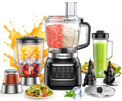 HoninJoy 10-in-1 Blender & Food Processor 1300W, Smoothies, Ice, Dough, Chop