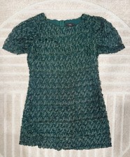 Lulus Leafy Emerald Green Dress Mini Puff Sleeves Size L