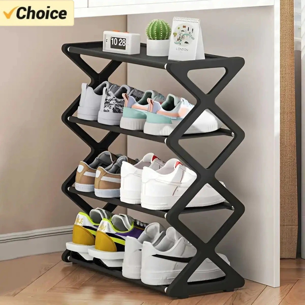 4 Tier Shoe Rack, Narrow Stackable Shoe Storage Organizer Shelf