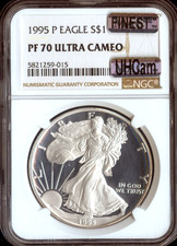 1995 P SILVER EAGLE DOLLAR NGC PF70 UCAM MAC UHCAM & FINEST SPOTLESS .
