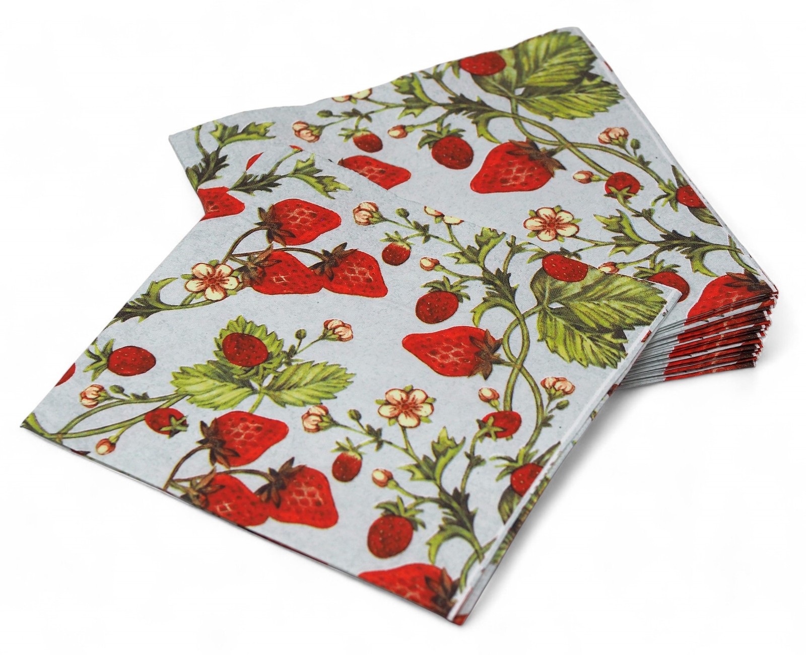 Strawberry Print Paper Napkins Serviettes - Botanical Fruit Design - Set of 20