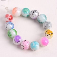 40pcs Round 10mm 12mm Scrawl Spots Patterns Opaque Glass Loose Beads DIY Jewelry