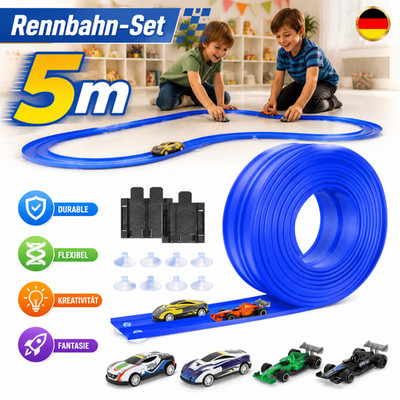Flexible Autorennbahn Rennbahn Set Doppelbahn 5M mit 8 Saugnäpfen Kinder 3+ DE