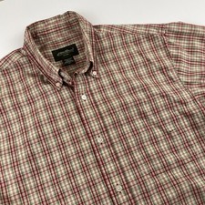 Eddie Bauer Button Down Shirt Men's M Plaid Short Sleeve Red Gray Cotton