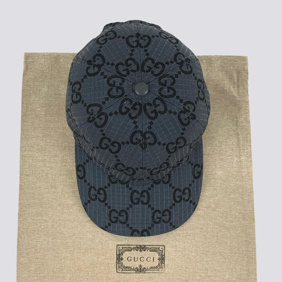 Gucci GG Monograma Ripstop Poliéster Reciclado Gorra de Béisbol Sombrero Gris Talla M Foto 4 de 4