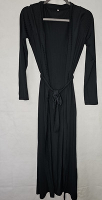 Woman's long black silky robe size M