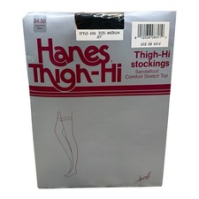 1988 Hanes Thigh Hi Sandalfoot Stockings Size Medium Jet 606 Discolored
