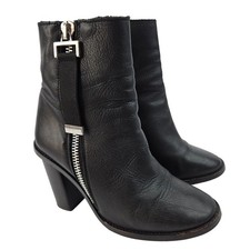 Topshop Damen Stiefeletten schwarz Leder Blockabsatz Größe UK 4 EU 37 US 6,5