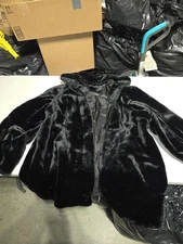 Dennis Basso Women’s Faux Fur Coat Hooded Solid Black XL Made In USA