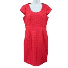 Adrianna Papell Coral Pink Jacquard Sheath Dress Cap Sleeve Sz 10 RN59782
