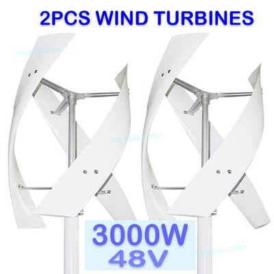 2Pcs Vertical Wind Turbine Generator Kit MPPT Charge Controller Power 3000W 48V