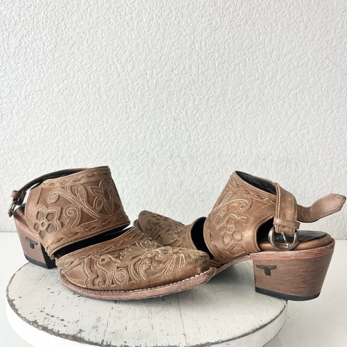 Lane Robin Mule Cowboy Boots Womens 9 Cowgirl Western Brown Short Ankle Snip Toe