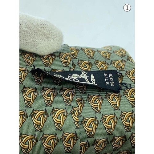 Corbata HERMES Seda Verde Amarillo Logo vendedor de Japón N0121 28 Hecha en Francia - Imagen 5 de 5