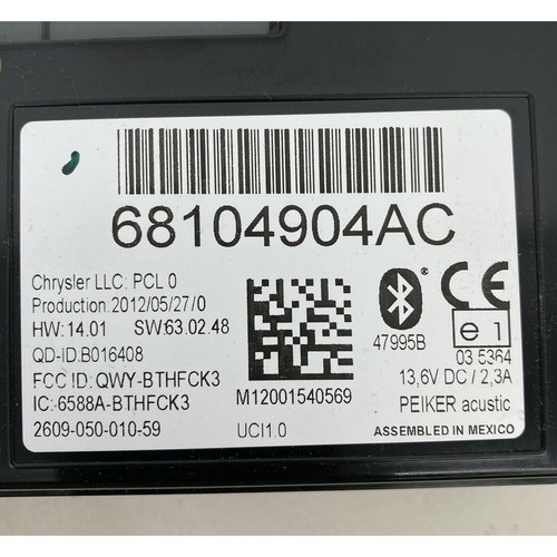 2012 Chrysler Town Country Dodge Caravan Bluetooth Hands Free Module 68104904AB - Foto 6 di 7