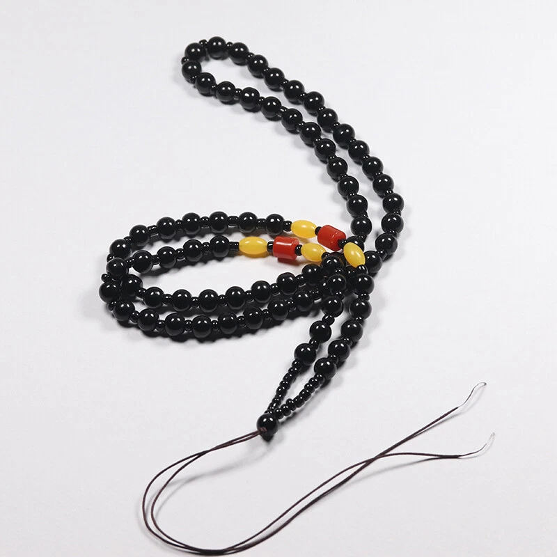 Collar de cuentas de jade obsidiana negra 100 % natural chino de 25" - para colgante V-0055 Foto 4 de 4