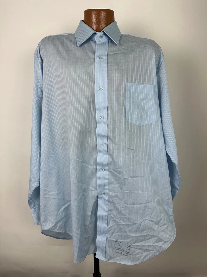 Camisa de vestir acanalada vintage años 80 Sears Perma-Prest para hombre XLT TALL azul mezcla de polietileno Foto 2 de 4
