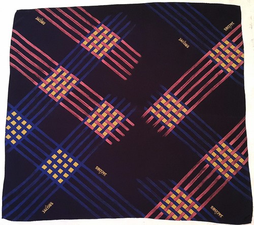 Foulard Vintage Carré 34 Cm Soie Motif Fleurs Et Logo Bleu