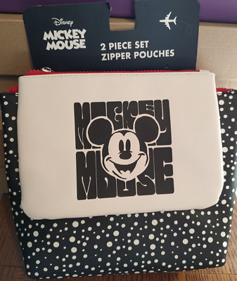 NEW Disney MICKEY MOUSE Zipper Pouch  Set of 2    Black/Cream