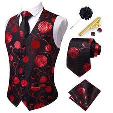 Men's Suit Vest and Tie Set Formal Waistcoat V-Neck Paisley Vest and Tie Pock...