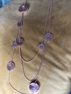 Moving White Austrian Crystal Multi Strand Necklace Size - 30 Rose Gold Tone