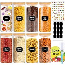 Glass Jars With Bamboo Lids For Kitchen 32 Oz 8 Pcs Airtight Pantry Storage Cont