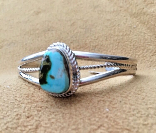 Bracciale Navajo fatto a mano in argento sterling .925 turchese - Foto 7 di 12