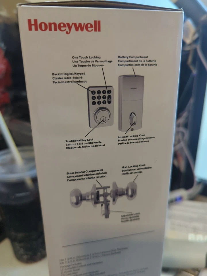 HONEYWELL DIGITAL DEADBOLT número 50 códigos de acceso con perilla 8714109 níquel satinado nuevo Foto 4 de 4