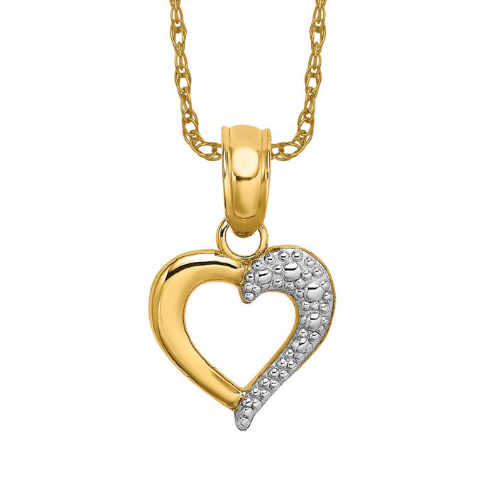 14K Solid Two Tone Gold Heart Necklace | eBay