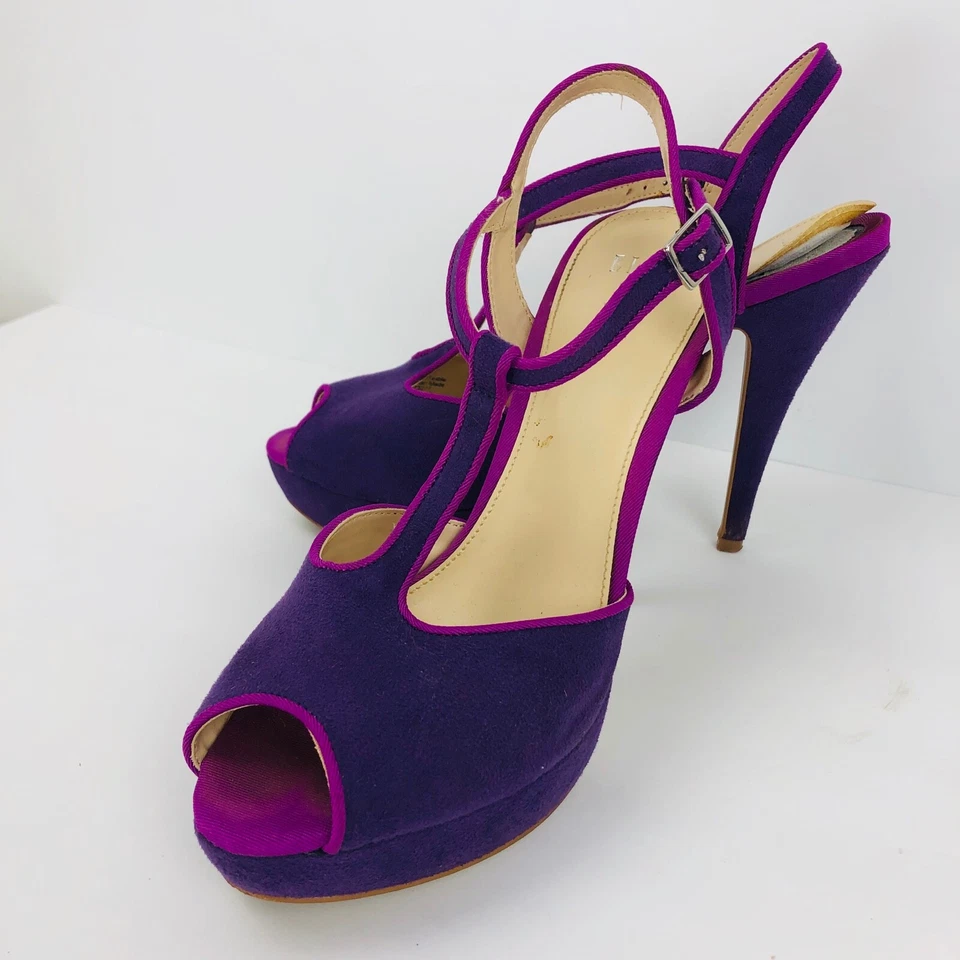Zapato sandalia Elle Elharissa púrpura 7,5 M plataforma tacón de aguja correa en T Foto 2 de 4