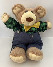 Furskins Dudley Bear 20" Plush 1984 VTG Xavier Roberts Blue Overalls Flannel Bow