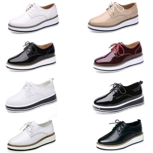 Spring Autumn Women Platform Gold Flats Brogue Leather Female Oxford Shoes Lady - Picture 4 of 46
