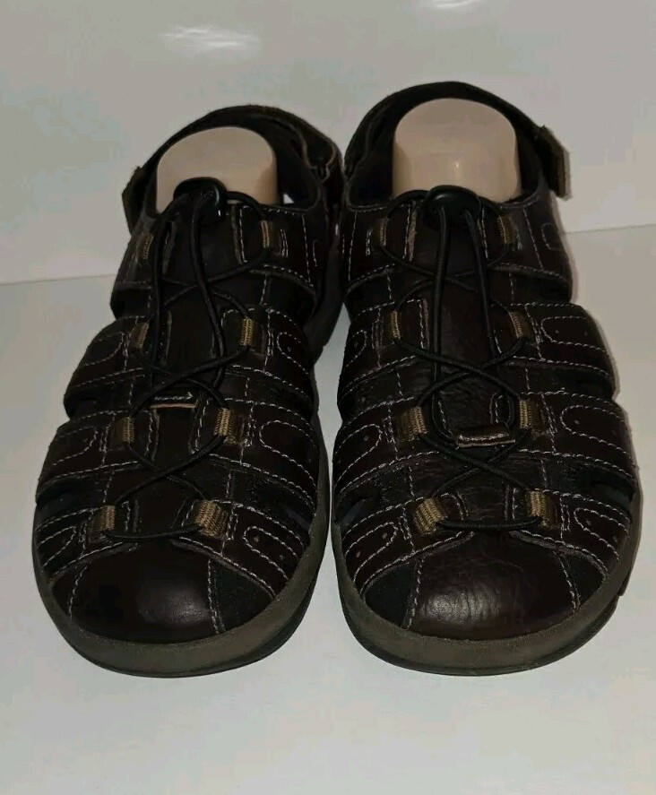 NWB Clarks Men’s Brown Leather Fisherman-Style Sandals clarks-Dark-Brown-Guideview-  main image 2