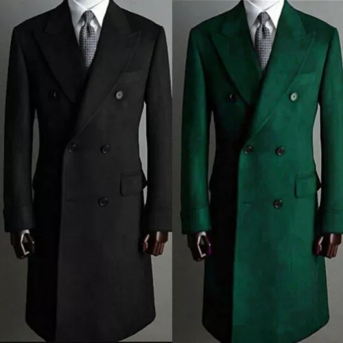 Men Formal Overcoat Wool Jacket Double Breasted Blazer Peak Lapel Tuxedos Coat - Picture 1 of 17