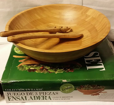 New-Lipper International Bamboo Salad Bowl with Salad Servers-ship