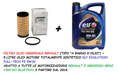 Oil Filter Genuine + 5L Oil ELF FULL TECH 5W30 RENAULT 1500 DCI BLUETECH
