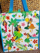 REUSABLE SHOPPING BAG NEW Hawaiian HULA GIRLS HAWAII ALOHA DESIGN Beach Tote
