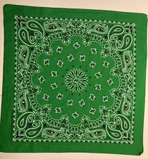 Vintage Green RN15187 Hav-A-Hank Paisley Bandana Handkerchief USA Cotton