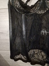 BNWOT Vintage Ann Summers Femme Fatale Black PVC & Sheer Lace Corset Size 38B