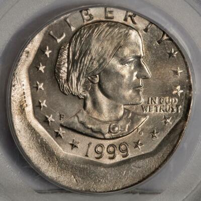 1999 PCGS MS65 Struck 15% Off Center Susan B Anthony Dollar Mint