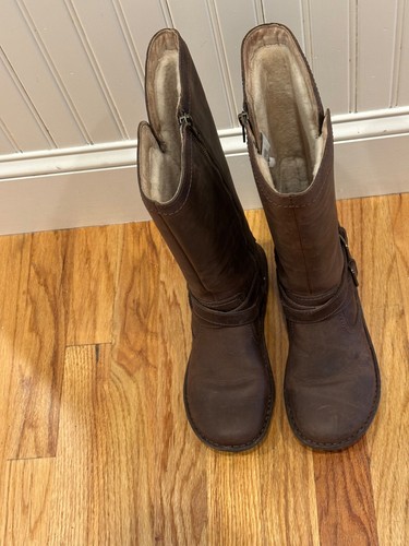 UGG Rosen Tall Brown Leather wool lined boots Size 7 with box - Picture 4 of 10