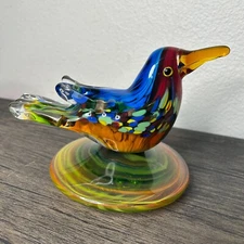ART GLASS Colorful Bird Figurine Art Glass Rainbow of Colors 3739