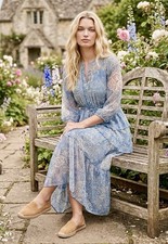 NEW Johnny Was XXL Plus Blue White MIDI Dress & Slip Tie Waist Silky $420 Retail