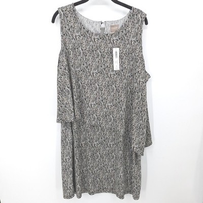 Chicos Shift Dress Women XL Black White Abstract Sleeveless Tiered Mature NWT