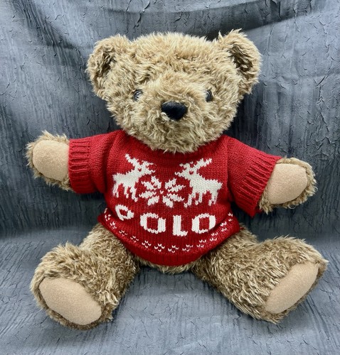 VINTAGE 1998 Ralph Lauren Polo Bear Red Christmas Sweater 15” Plush Stuffed 90's - Image 1