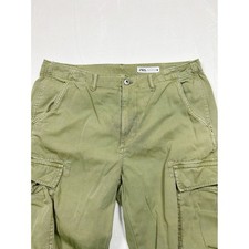Zara Womens Olive Green Wide Leg Cargo Pants Utility Frayed Hem Size 12