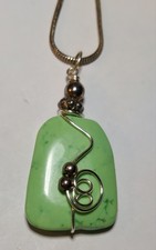 Wire Wrapped Genuine Polished Stone Necklace Not Sterling Hand Made 24"