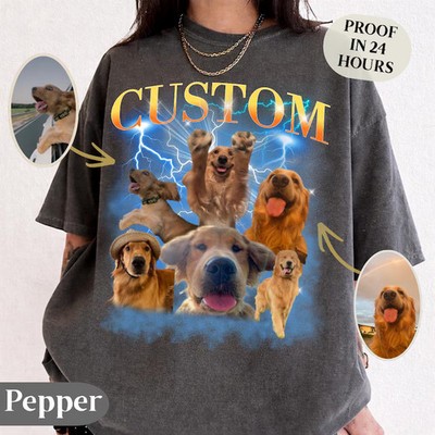 Custom Pet Portrait Comfort Tee Vintage Style Shirt Dog Cat
