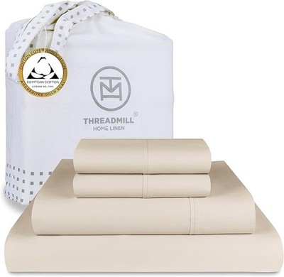 Threadmill Egyptian Cotton Full Size Sheet Set | 100% Certified Beige