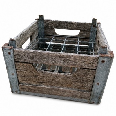 1951 Bordens Dairy Wood Wire Milk Bottle Crate Industrial Farmhouse Primitive
